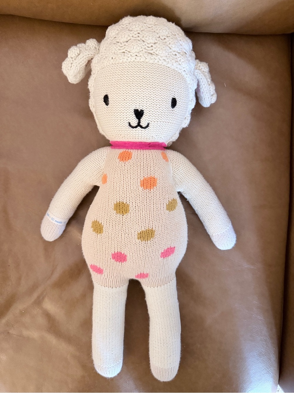 Plush Knit Cuddle + Kind Lamb Doll - Cream with Pink & Orange Dots